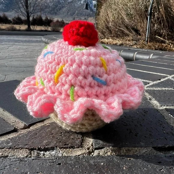 Hand Crocheted Emotional Support Pink Cupcake Plushie! - Picture 3 of 9